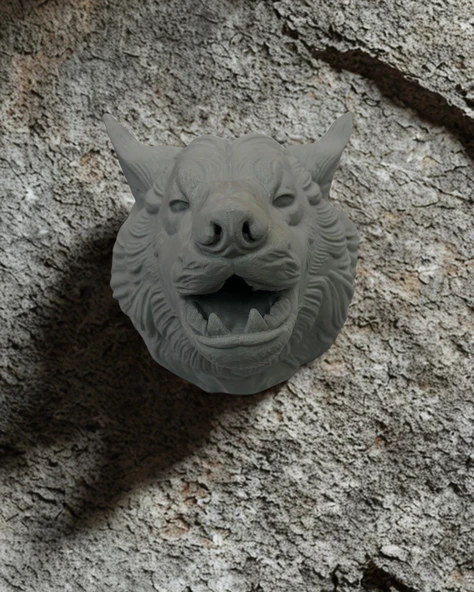 Gri Kurt Duvar Dekoru Asılabilir Dekoratif Heykel Tasarım ürün görseli 1