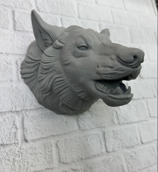 Gri Kurt Duvar Dekoru Asılabilir Dekoratif Heykel Tasarım - Resim 5