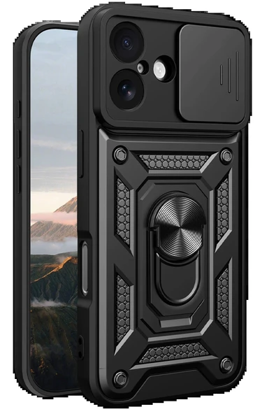 Apple iPhone 17 Pars Lens Yüzüklü Silikon - Siyah-(5796) - Resim 2