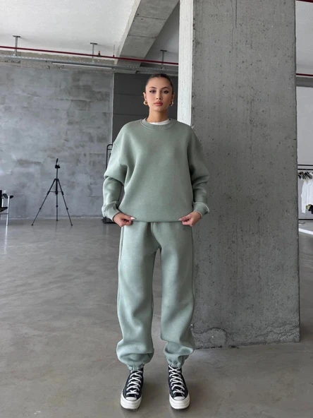 3 iplik şardonlu Lastik paça eşofman mint p510439 - Resim 2