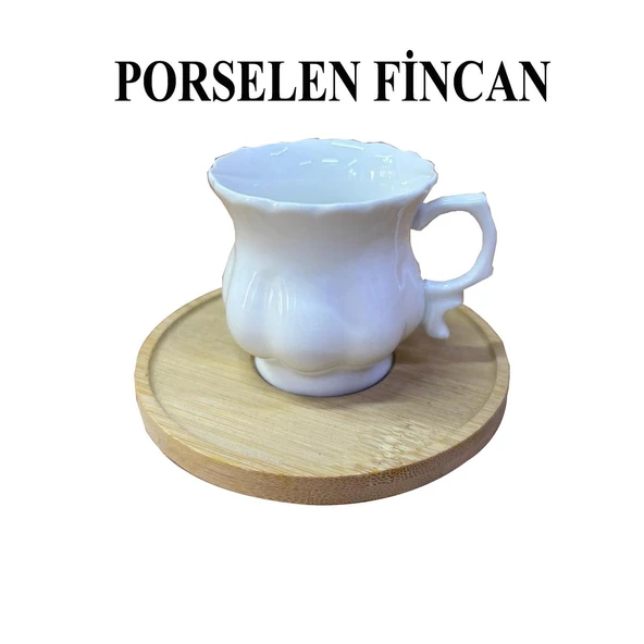 Bambu Tabaklı Porselen Kahve Takımı – 6 Kişilik - Resim 5