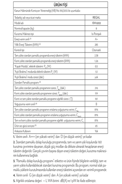 Regal KM 8202 8 kg Çamaşır Kurutma Makinesi - Resim 8