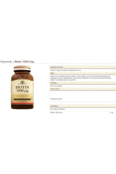 Solgar Biotin 1000 Mcg 50 Kapsül - Resim 2
