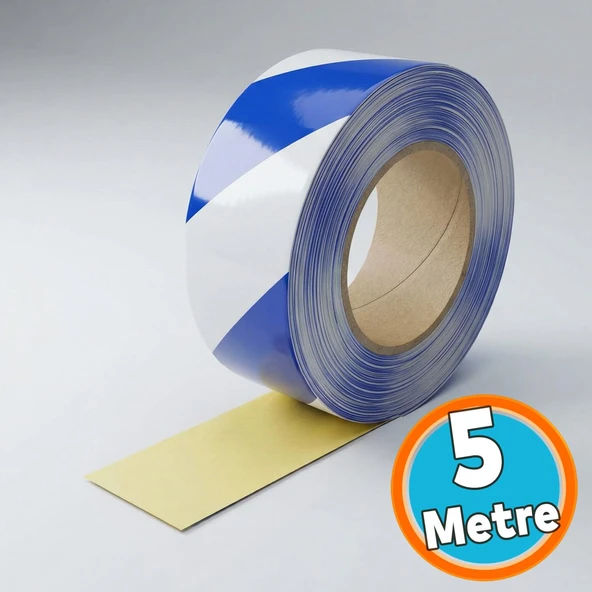 Reflektörlü Bant 5cm x 10 Metre Mavi Beyaz Gece Görünürlüğü Artıran Güçlü Yapışkanlı Güvenlik Uyarı Şeridi ürün görseli 1