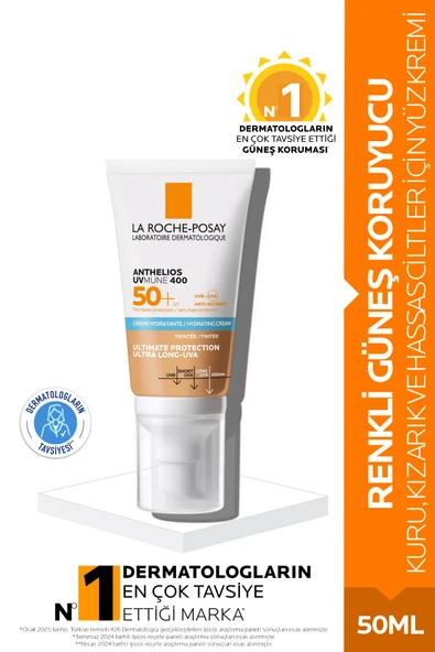 La Roche Posay Anthelios Uvmune Hassas Ciltler için SPF50+ Yüksek Korumalı Renkli Yüz Güneş Kremi 50 ml ürün görseli 1
