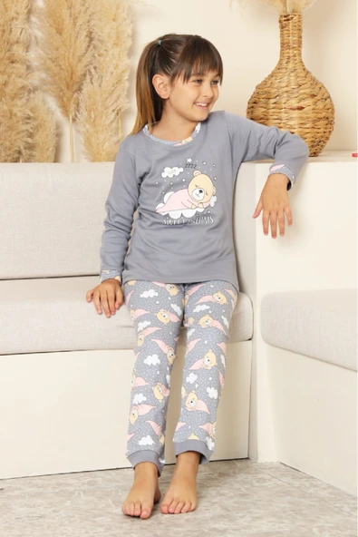 Kız Çocuk %100 Pamuk İnterlok Kumaş Pijama Takımı 11-15 Yaş 12448 - Resim 8