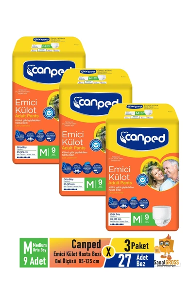 Canped Emici Külot Hasta Bezi Medium Orta Boy 9'lu x 3 Paket ürün görseli 1