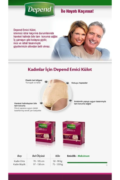 Depend Kadın Emici Külot Hasta Bezi Orta Boy 36-42 Beden 10 Adet - Resim 2