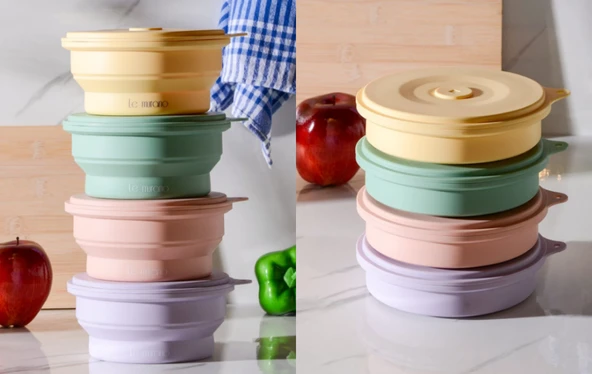 Le Murano Mori Yuvarlak Katlabilir Silikon Saklama Kabı 600Ml Lm0013/20 - Resim 3