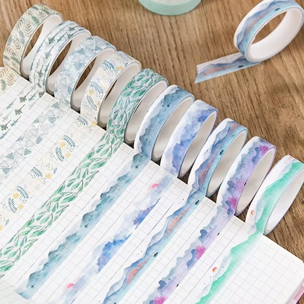 Share Vintage Washi Tape Bant Yapışkanlı Maskeleme Kağıdı Desenli Bant 20'li - Orman Stili Desenler - Resim 2