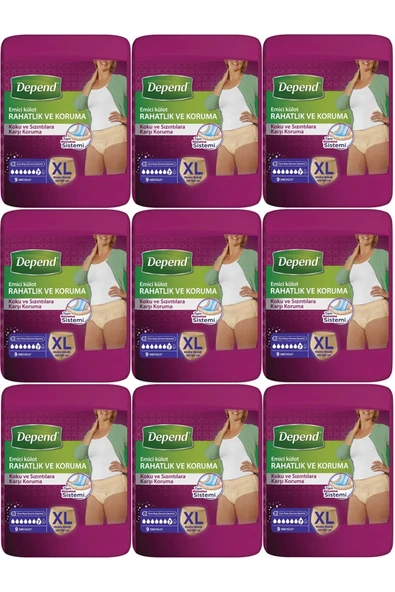 Depend Emici Külot Hasta Bezi XL - Extra Büyük Kadın 90 Adet (9PK*10) ürün görseli 1