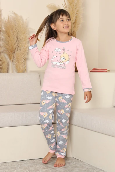 Kız Çocuk %100 Pamuk İnterlok Kumaş Pijama Takımı 11-15 Yaş 12448 - Resim 2