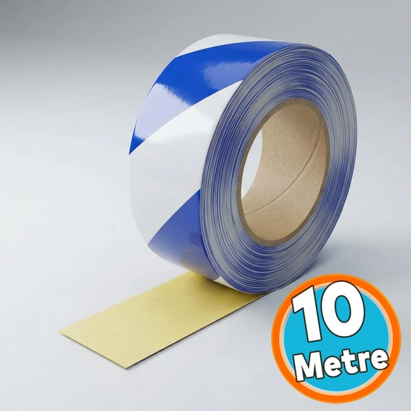 Reflektörlü Bant 5cm x 10 Metre Mavi Beyaz Gece Görünürlüğü Artıran Güçlü Yapışkanlı Güvenlik Uyarı Şeridi ürün görseli 1
