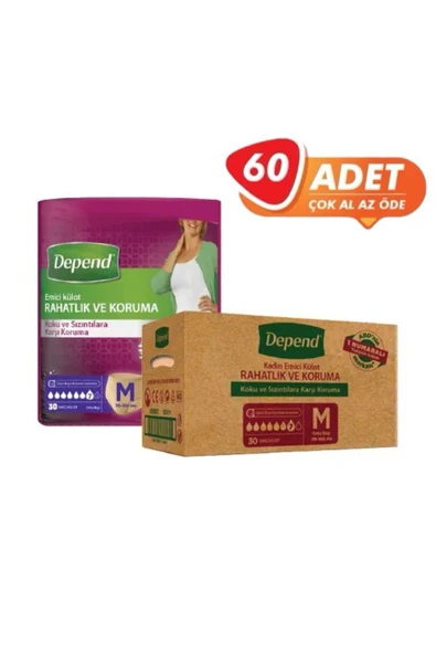 Depend Kadın Emici Külot Orta Boy (M) 30’lu (2 Paket 60 Adet) ürün görseli 1