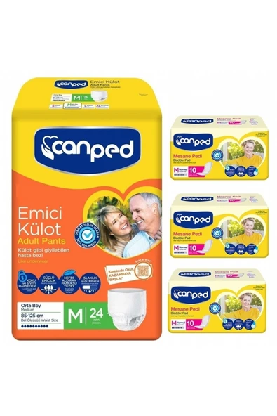Canped Emici Külot Orta M-Medium 24 Adet + 3 Adet Mesane Pedi Normal ürün görseli 1