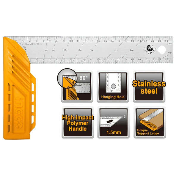Ingco HAS123002 300mm Endüstriyel Açılı Çelik Gönye/Cetvel - Resim 6