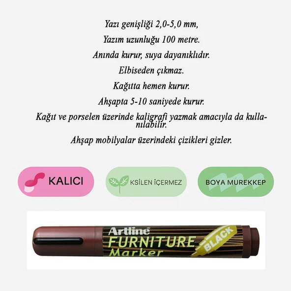 Siyah Renk Mobilya Rötuş Kalemi Ahşap Masa Sehpa Dolap Kalemi Parke Çizik Giderici Çatlak Kapatıcı - Resim 4