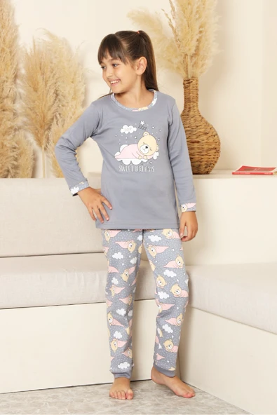 Kız Çocuk %100 Pamuk İnterlok Kumaş Pijama Takımı 11-15 Yaş 12448 - Resim 7