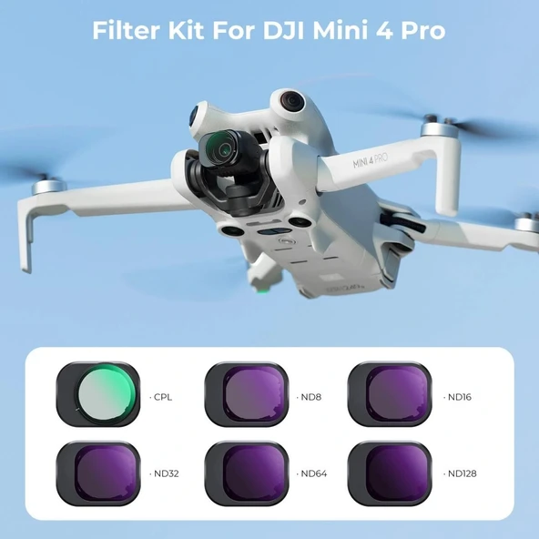 K&F  DJI Mini 4 Pro Filtre Kiti 6'lı Paket (CPL + ND8 + ND16 + ND32 + ND64 + ND128) - Resim 2