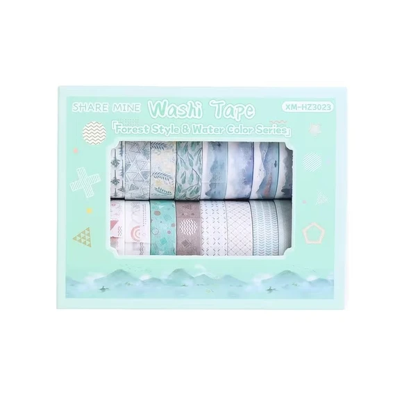 Share Vintage Washi Tape Bant Yapışkanlı Maskeleme Kağıdı Desenli Bant 20'li - Orman Stili Desenler - Resim 4