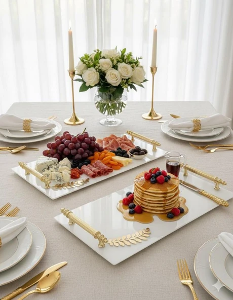 Dekoratif Aynalı Yaprak Desenli Sunum Tepsisi, Çay Tepsisi ,lüx Çay Tepsisi ürün görseli 1