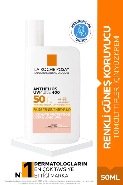 La Roche Posay Anthelios Uvmune Fluid SPF50+  Renkli Yüz Güneş Kremi 50 ml ürün görseli 1