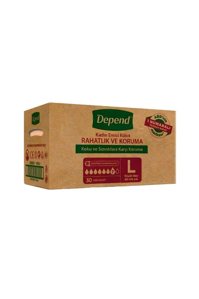Depend Kadın Emici Külot Büyük Boy (L) 30’lu (4 Paket 120 Adet) ürün görseli 1