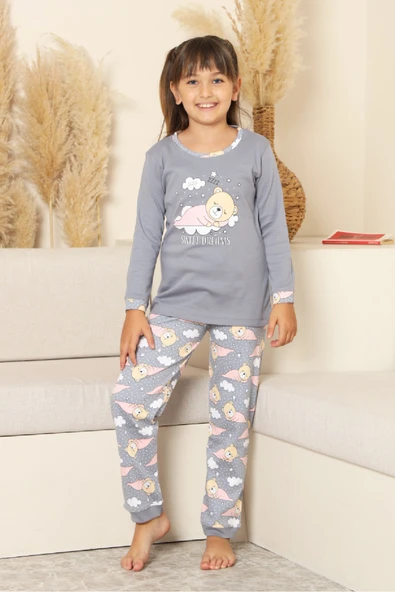 Kız Çocuk %100 Pamuk İnterlok Kumaş Pijama Takımı 11-15 Yaş 12448 - Resim 9