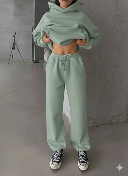 3 iplik şardonlu Lastik paça eşofman mint p510439 ürün görseli 1