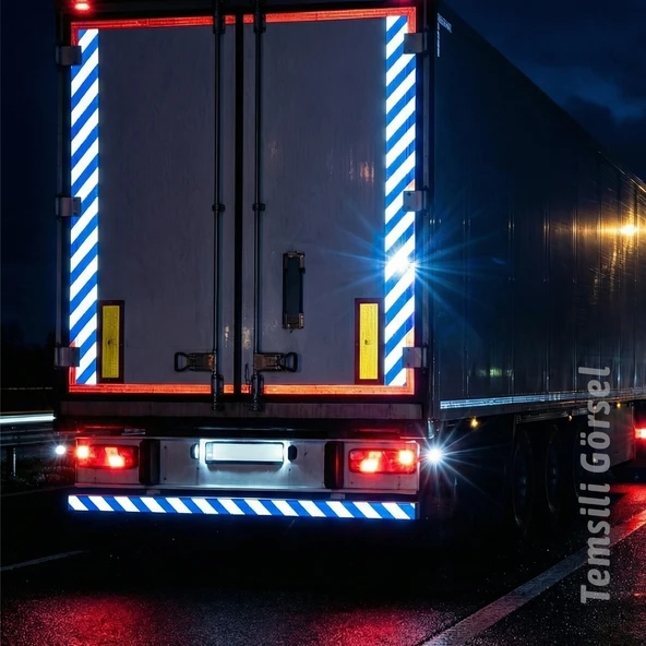 Reflektörlü Bant 5cm x 10 Metre Mavi Beyaz Gece Görünürlüğü Artıran Güçlü Yapışkanlı Güvenlik Uyarı Şeridi - Resim 4