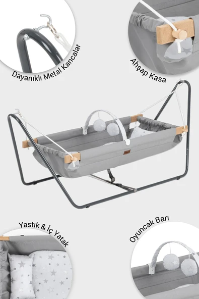 Wellgro Cozy Nest Hamak Beşik Gri, Anne Yanı Bebek Hamağı - Resim 2