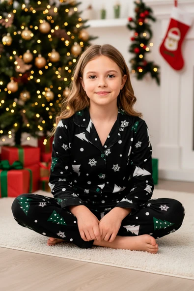 Kız Çocuk Pijama Takımı-%100 Pamuk Süet -12449 - Resim 2