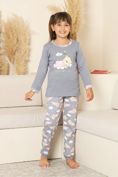 Kız Çocuk %100 Pamuk İnterlok Kumaş Pijama Takımı 11-15 Yaş 12448 ürün görseli 1