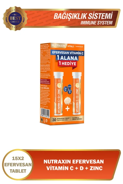 Nutraxin Vitamin C D Zinc 15 Efervesan Tablet - 1 Alana 1 Hediye Avantajlı Paket ürün görseli 1
