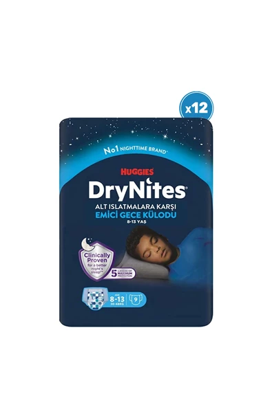 DryNites Huggies Drynites Gece Külodu Erkek 8-13 Yaş 30-48 Kg 12 Paket 108 Adet ürün görseli 1