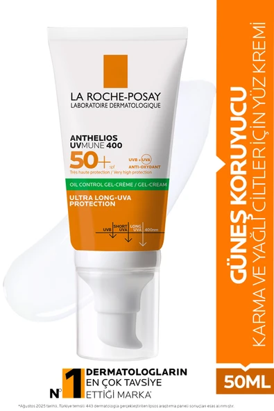 La Roche Posay Anthelios Uvmune 400 Oil Control Spf50+ Karma ve Yağlı Ciltler için Yüz Güneş Krem 50 ml ürün görseli 1