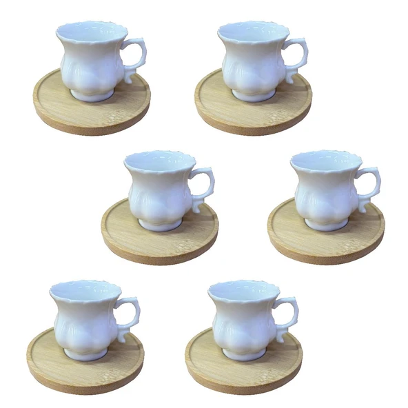 Bambu Tabaklı Porselen Kahve Takımı – 6 Kişilik - Resim 3