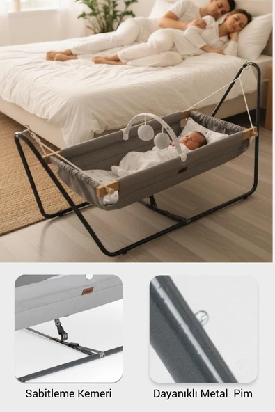 Wellgro Cozy Nest Hamak Beşik Gri, Anne Yanı Bebek Hamağı - Resim 3