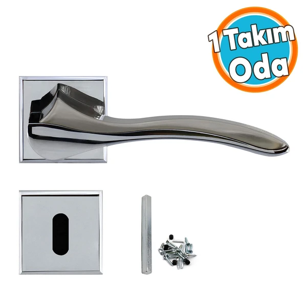 Oda Kapı Kolu 1 Takım Krom İnox Sağa Sola Uygun Ön Arka Oda Kapısı ürün görseli 1