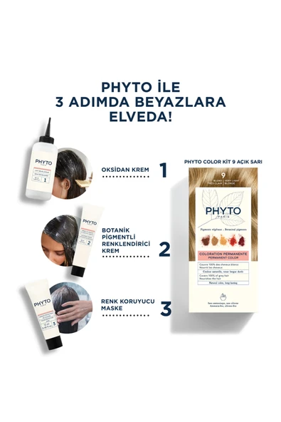 Phyto Color Bitkisel Amonyaksız Kalıcı Doğal Içerikli Bitkisel Saç Boyası 9 Açık Sarı - Resim 2
