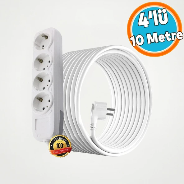 Topraklı Kablolu 4'lü Grup Priz Fiş Çoğaltıcı 10 Metre Çoklu Uzatma Kablosu Anahtarsız Monofaze ürün görseli 1