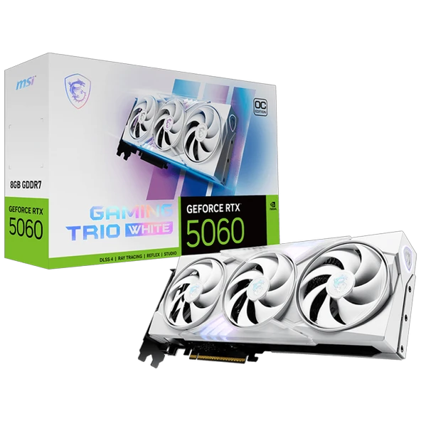MSI GeForce RTX 5060 8G GAMING TRIO OC WHITE GDDR7 DLSS 4 128 Bit Ekran Kartı  RTX 5060 8G GAM TRIO OC W ürün görseli 1