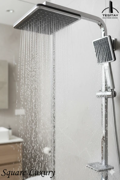 Luxury Serisi Kare Model Lüks Duş Takımı El ve Tepe Duş Başlığı Spiral Hortum - Resim 2