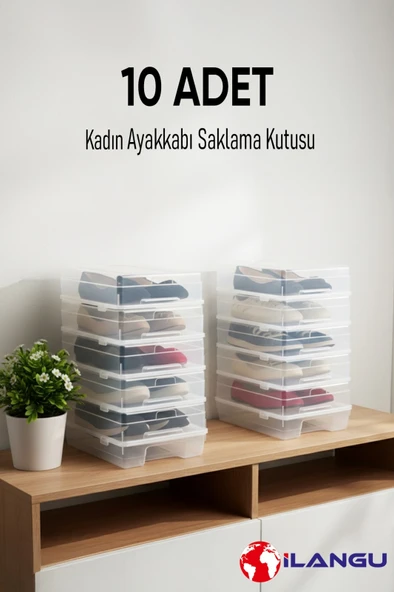 10 ADET ŞEFFAF KADIN AYAKKABI SAKLAMA KUTUSU-HAVA KANALLI-AYAKKABI DÜZENLEYİCİ ürün görseli 1