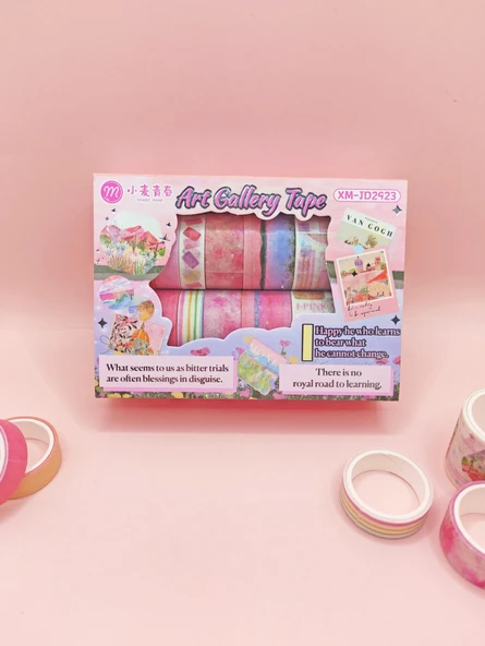 Art Vintage Washi Tape Bant Yapışkanlı Maskeleme Kağıdı Desenli Bant 12'li - Pembe Van Gogh Tabloları ürün görseli 1