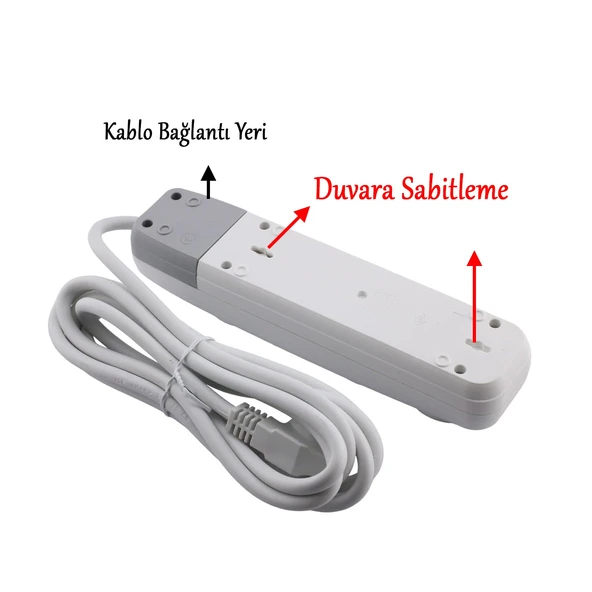 Topraklı Kablolu 4'lü Grup Priz Fiş Çoğaltıcı 10 Metre Çoklu Uzatma Kablosu Anahtarsız Monofaze - Resim 3