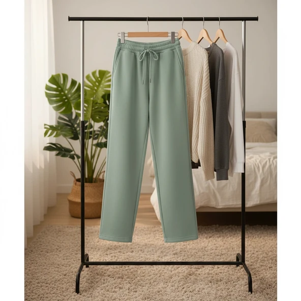 BİÇOMİ 3 iplik şardonlu Lastik paça eşofman mint p510439 - Resim 2