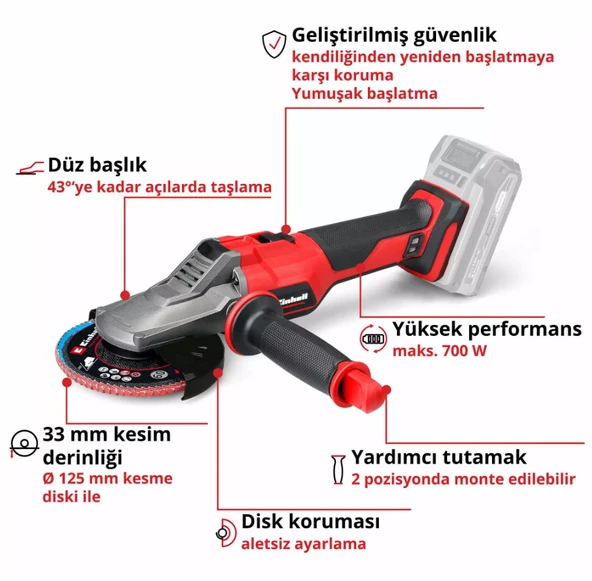 Einhell TP-AG 18/125 F Lİ BL Solo Akülü Avuç Taşlama (Aküsüz) 4431175 - Resim 4