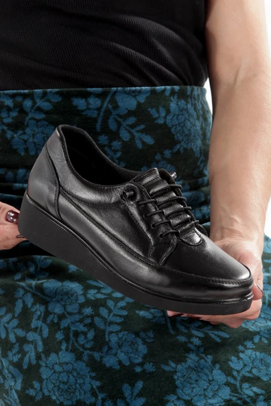 Artı-Artı001-7475-0050 Hakiki Deri Günlük Ortopedik  Kadın Siyah Ayakkabı - Resim 4