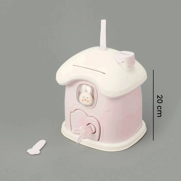 DailyTech Anahtarlı Sevimli Tavşan Figürlü Pembe Kumbara Çocuk Odası Dekoru Para Kutusu - Resim 6